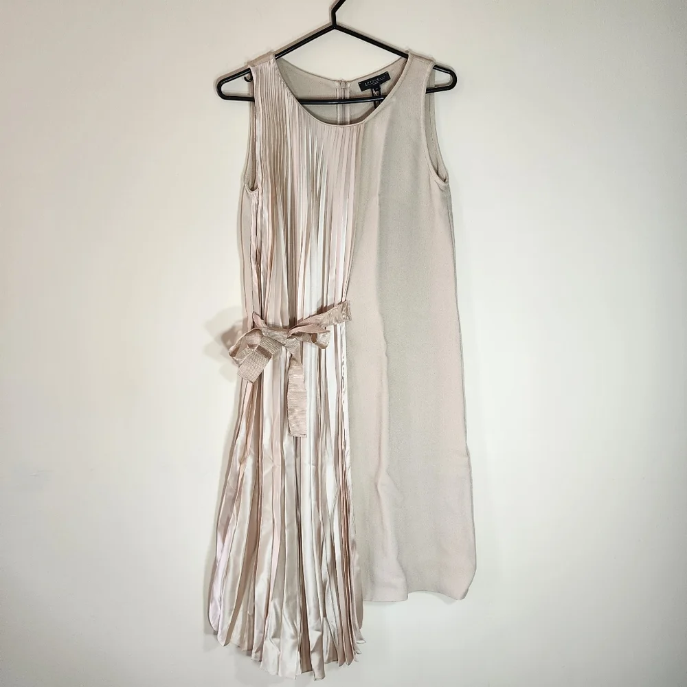 ANTONELLI silk crepe beige midi dress zipper closure - Picture 5 of 14